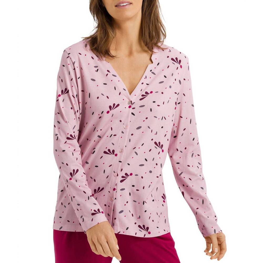 NEW HANRO sleep & lounge button front knit shirt in blithe petals print